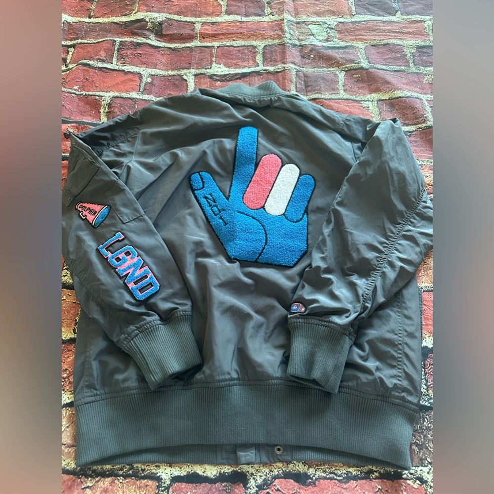 Pink + Dolphin Patchwork Lined Jacket Size M Pit … - image 4